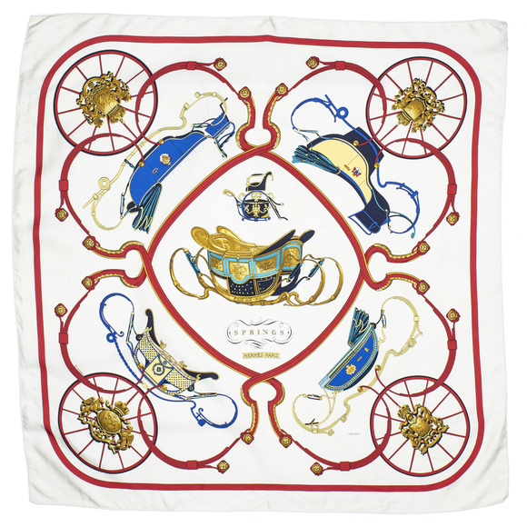 Hermes Scarf in Ivory/Red/Navy/Blue/Gold 100% Twill Silk - Picture 3 of 3